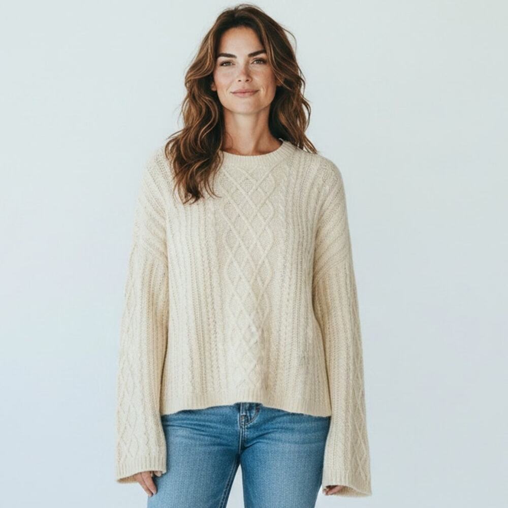 Fishermen Sweater S Cable Knit 1oo% Cashmere Cream Capsule Pullover Reformation